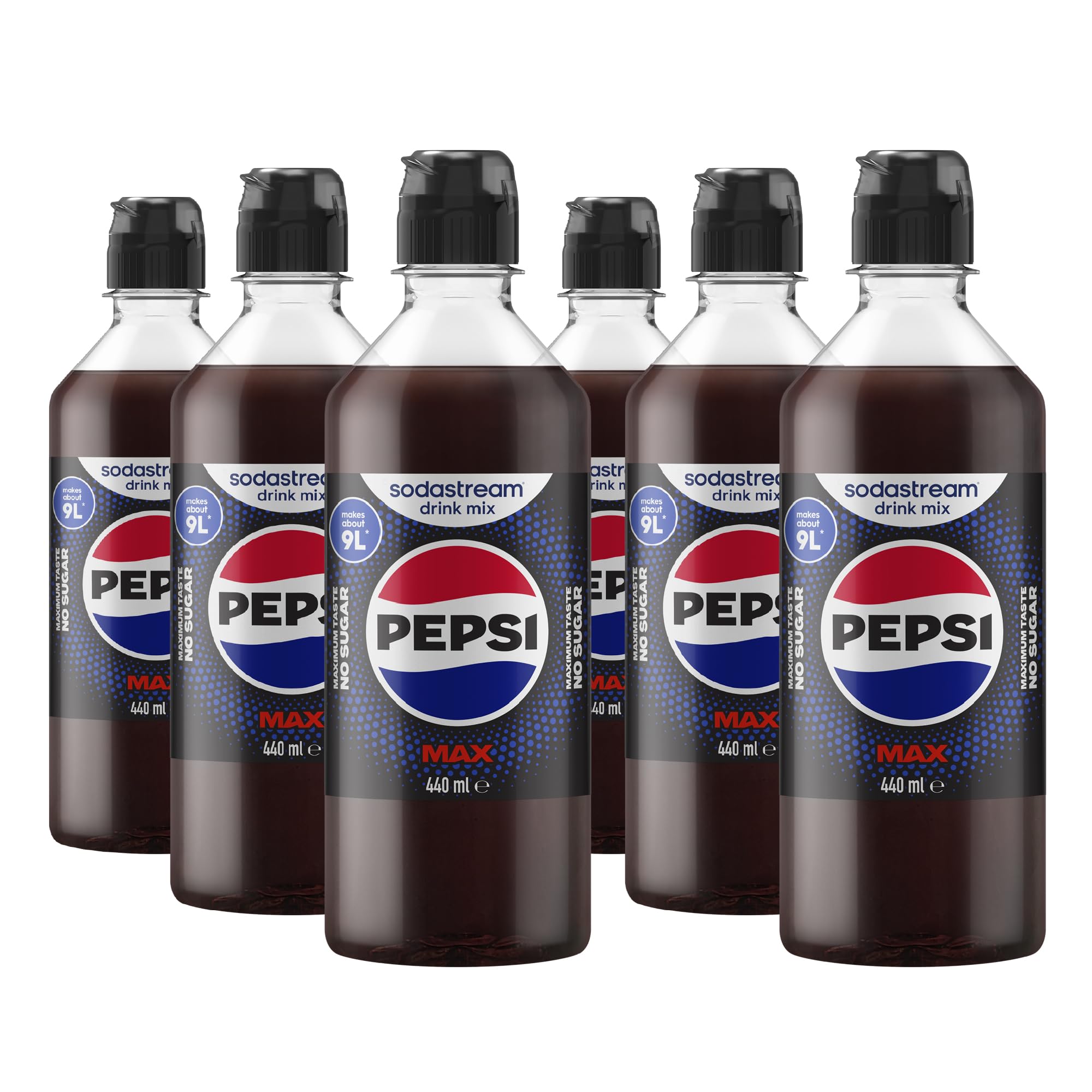 SodaStream Pepsi MAX Drink Mix, 6 Pack Sugar Free Cola Syrup for Sparkling Water Makers, Zero Calorie, Max Taste No Sugar, Soda Stream Flavours, Makes 54L, 6 x 440ml