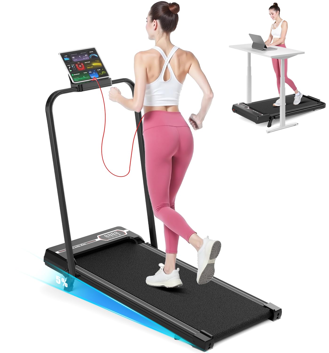 Folable Walking Pad with Incline, 2.5HP Under Desk Treadmill for Home