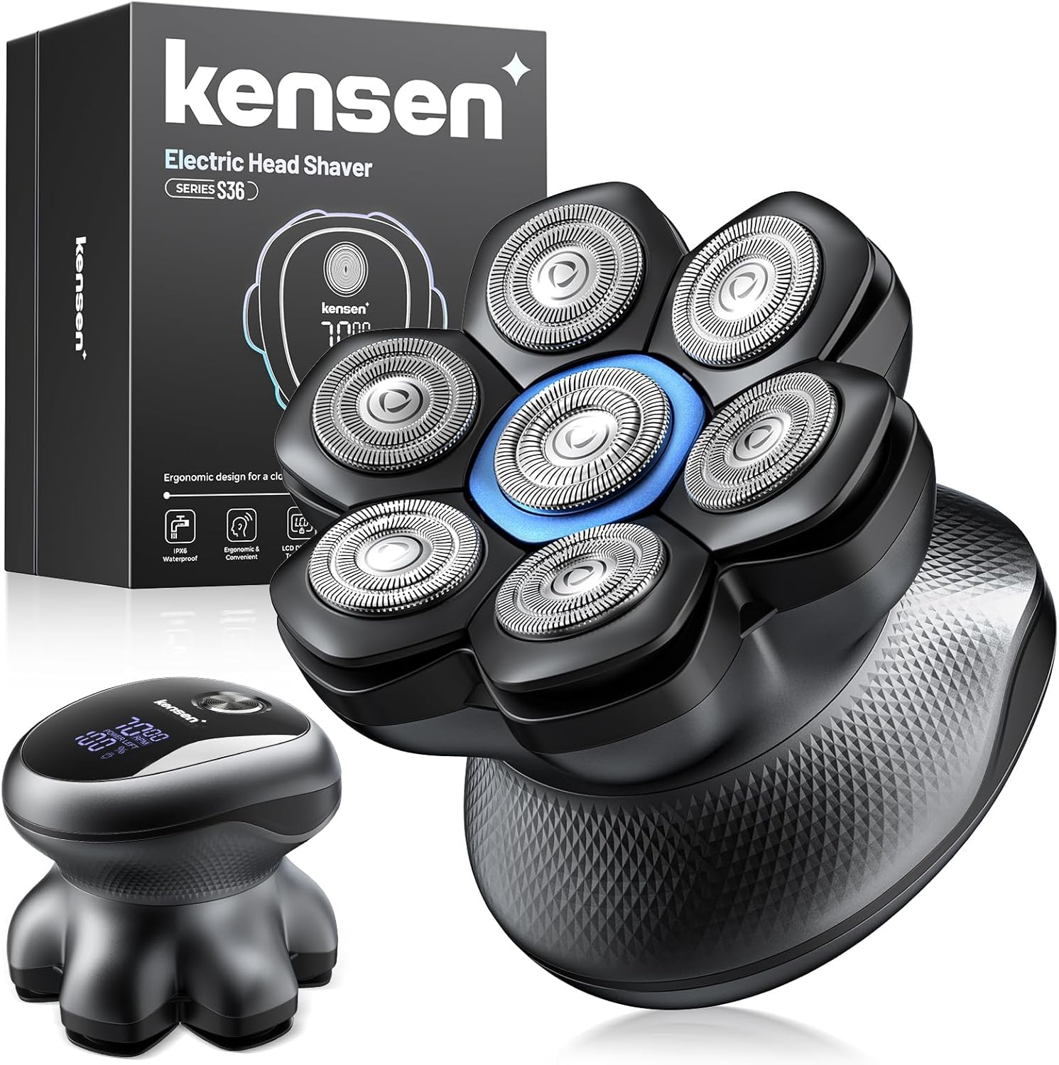 Kensen 7D Head Shavers for Bald Men, Electric Head Shaver for Men, Wet and Dry Rotary Shaver, USB-C Rechargeable Razor for a Close, Smooth Shave