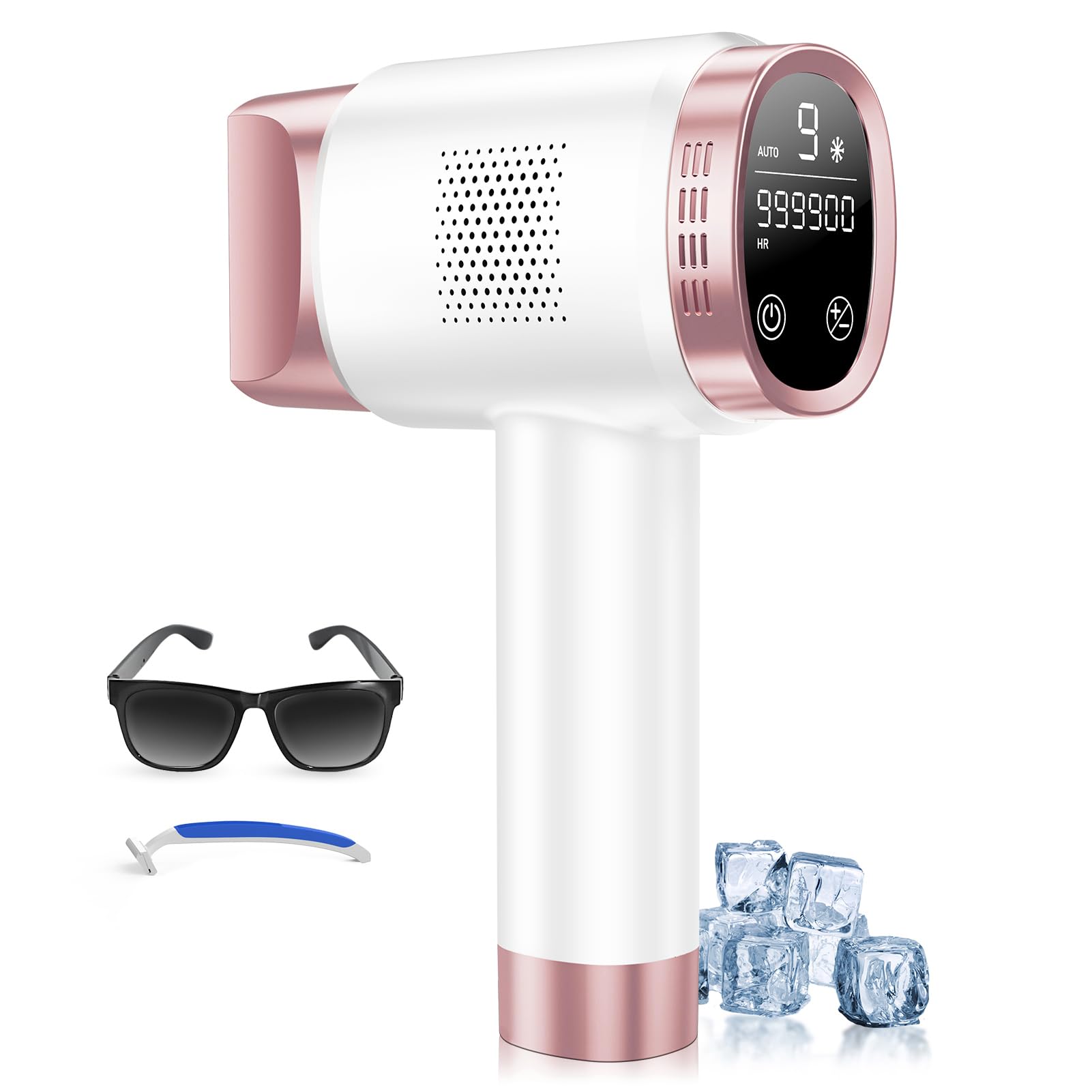 Beauris IPL Laser Hair Removal Device for Women Men, Painless Ice-Cooling Hair Remover Machine, 3 Functions, 9 Levels, At-Home Salon & Long Lasting Results for Face Bikini Line Armpits Leg Body, Rose