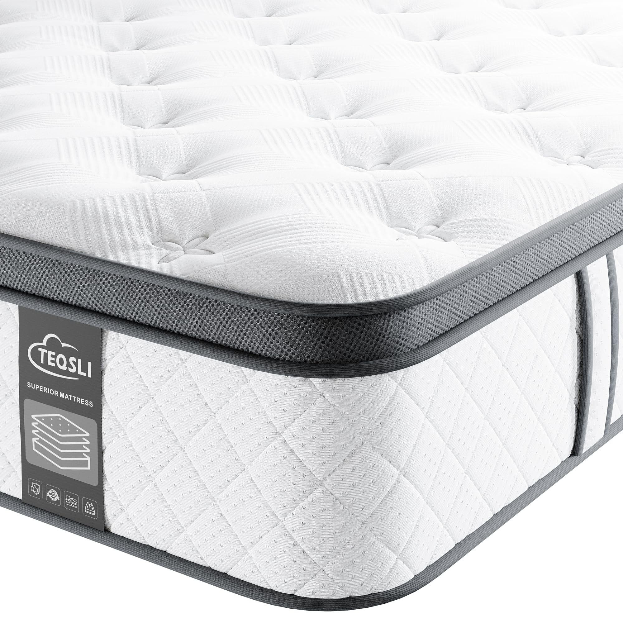 TeQsli 10 Inch Single Mattress Hybrid Medium Firm 7 Zone 90x190x25cm