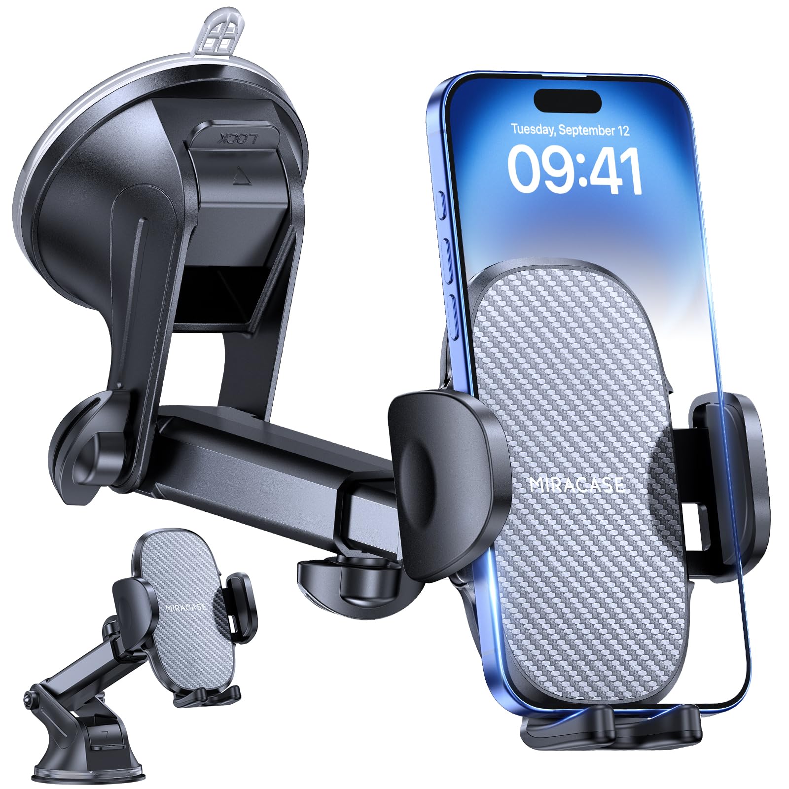 miracase Car Phone Holder for Cars Dashboard Windscreen Desk, 3in 1 Mobile Phone Mount Automobile Cradle 360° Rotatable Stand GPS Vehicle Mount for iPhone 17 16 15 Pro Plus Max 14 13 12 11Samsung