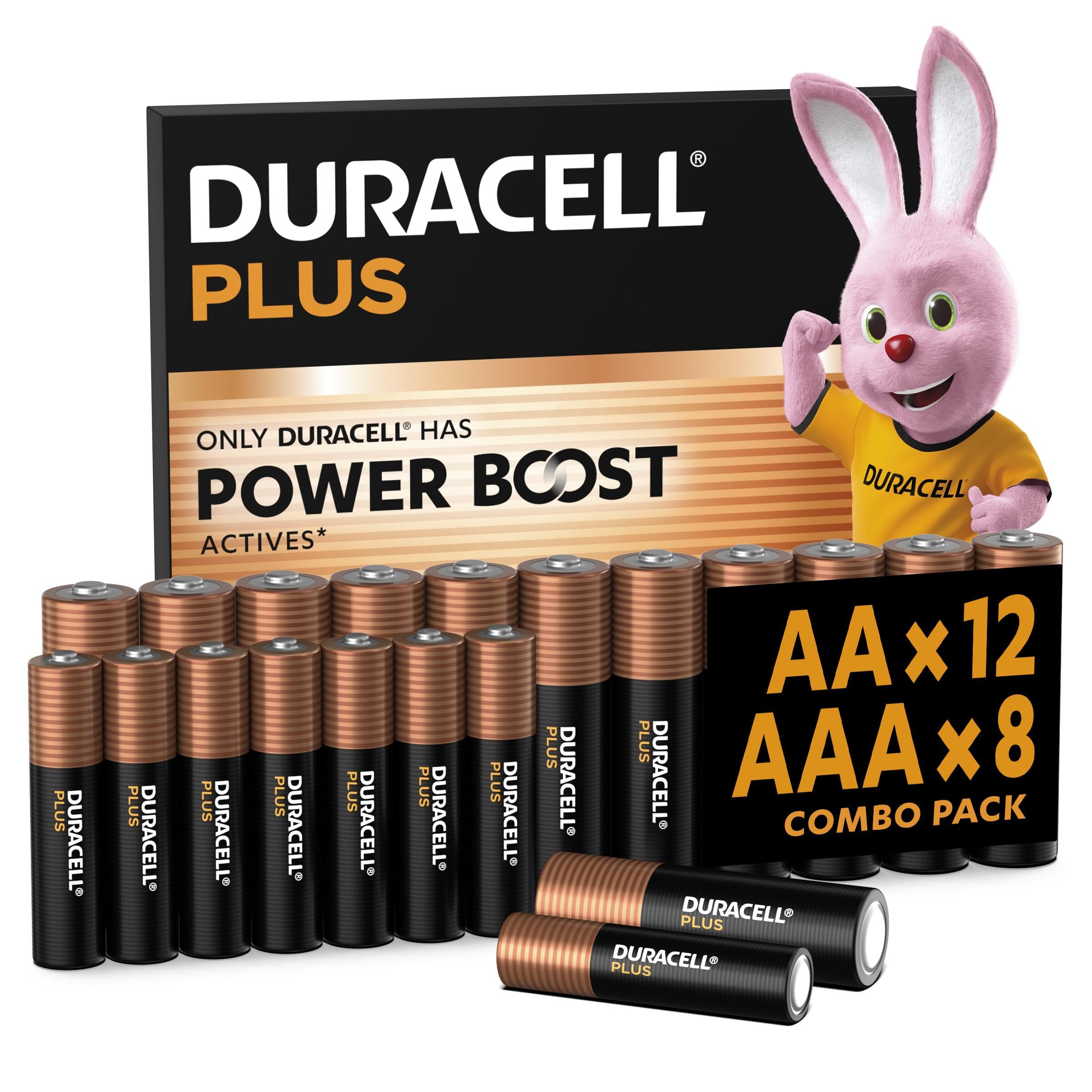 DURACELL Plus AA & AAA Batteries (Combo pack of 20) - Alkaline Batteries 1.5V - With POWER BOOST Actives - 0% Plastic Packaging - 10-Year Storage - MN150/ MN2400