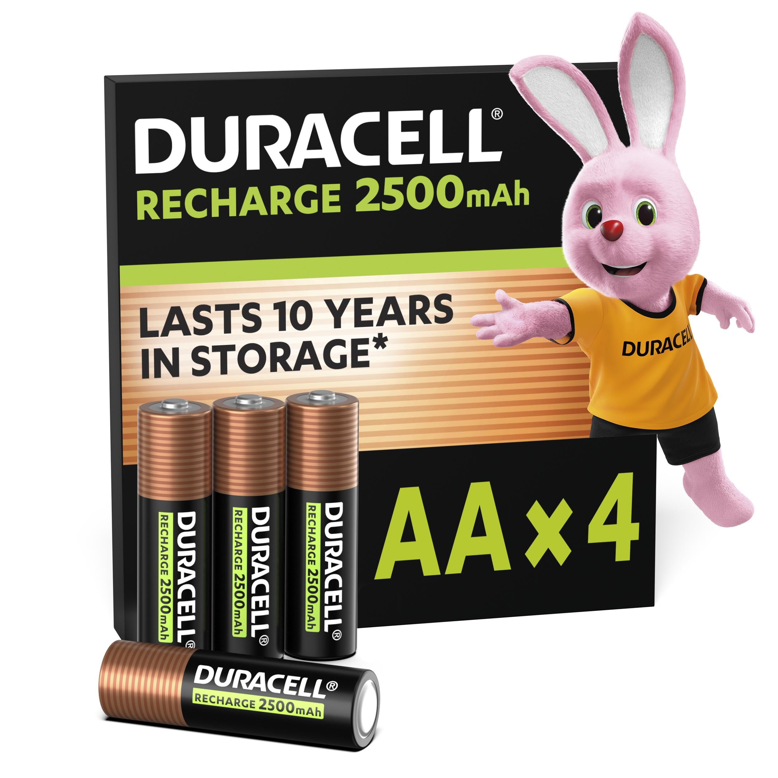Duracell Rechargeable AA Batteries (Pack of 4), 2500 mAh NiMH, pre-charged, Our No. 1 Longest Lasting Rechargable battery with a 0% plastic 100% recyclable packaging