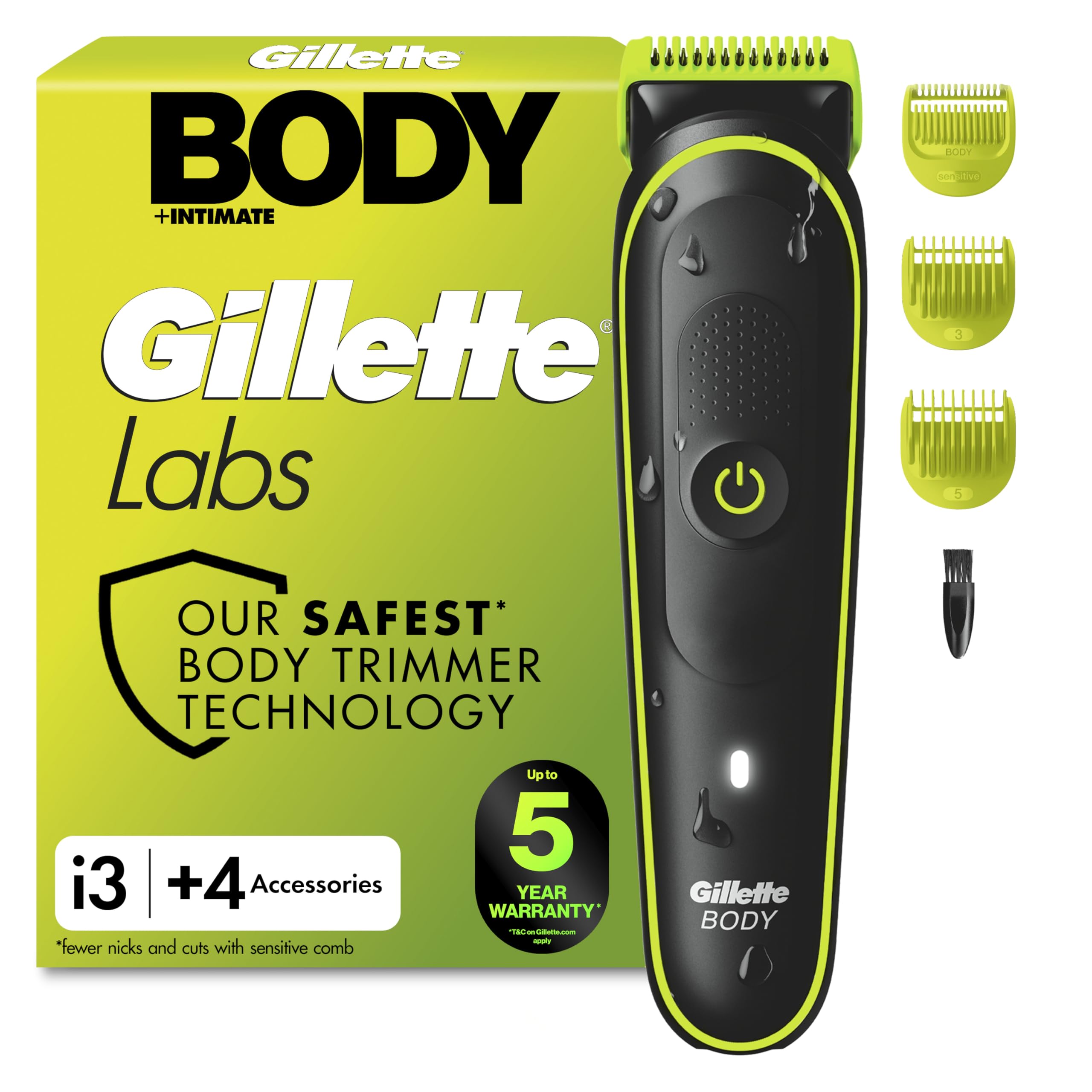 GilletteLabs i3 Body + Intimate Hair Trimmer for Men, 2 Body Combs